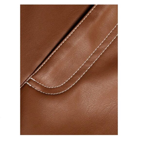 STAUD Elliot Faux Leather Mocha Brown Minimalist Straight Leg Pants Size 4 - Picture 3 of 4